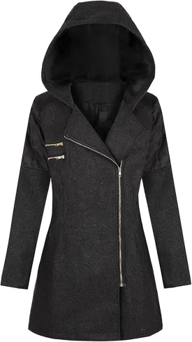 Winter Trench Coat Women Lapel Double Breasted Wool Blend Pea Coats Fashion Plaid Hooded Long Jacket with Belted
