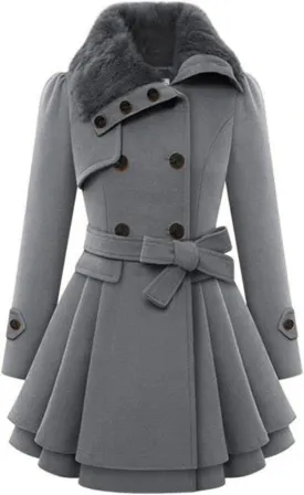 Winter Trench Coat Women Lapel Double Breasted Wool Blend Pea Coats Fashion Plaid Hooded Long Jacket with Belted