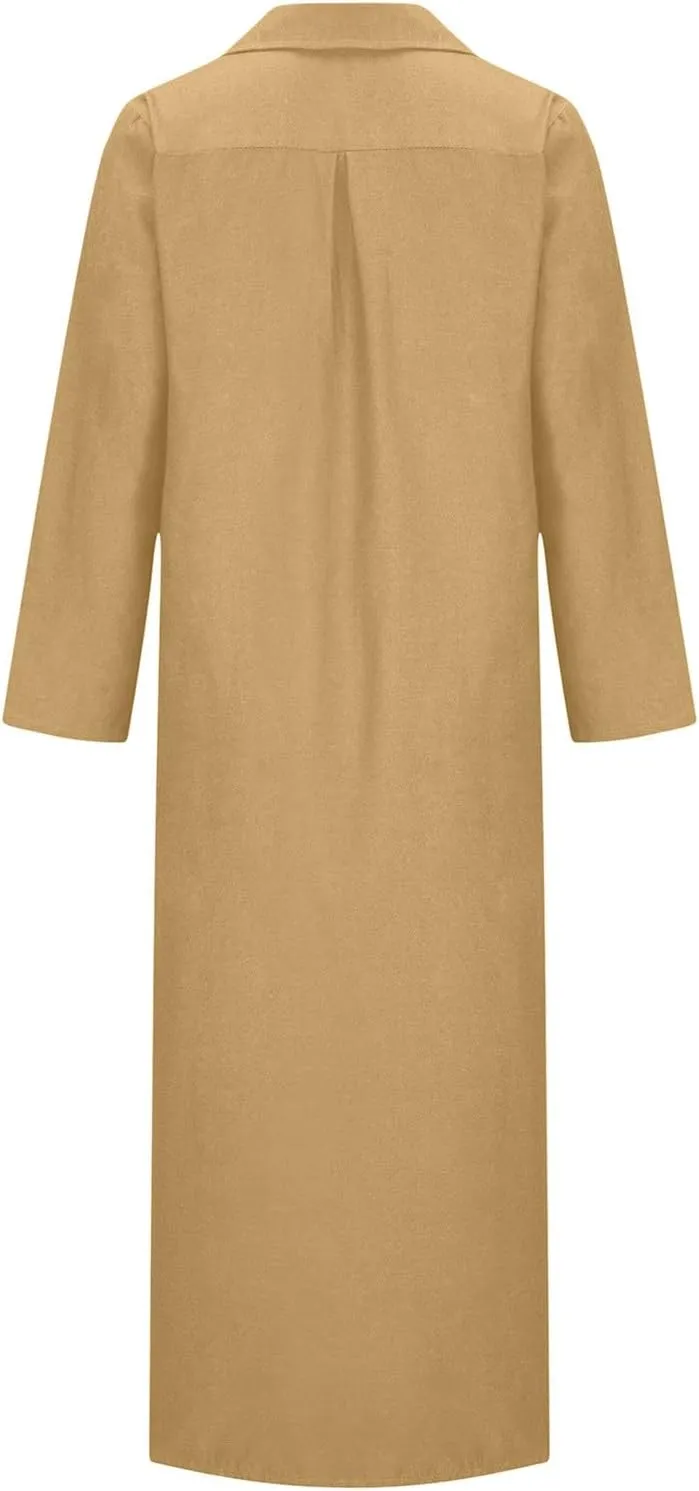 Women Casual Button Shirt Dress Long Sleeve Maxi Blouse Dresses Lapel Flowy Summer Beach Long Dress with Pockets