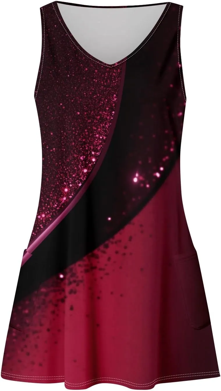 Women Summer Dresses 2025 Printed Sundress Casual Sleeveless Swimsuit Coverup Vacation V Neck Dress with Pocket