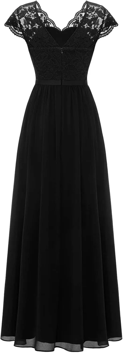 Women's Boho Lace Chiffon Bridesmaid Dresses for Wedding,2025 Elegant Long V Neck Formal Gowns Wedding Guest Dresses