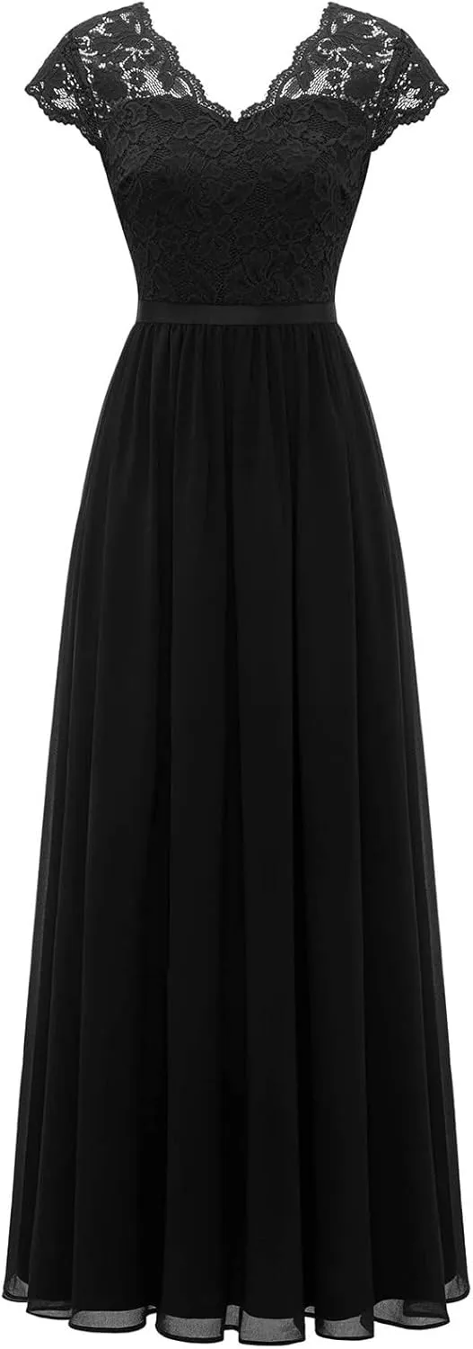 Women's Boho Lace Chiffon Bridesmaid Dresses for Wedding,2025 Elegant Long V Neck Formal Gowns Wedding Guest Dresses