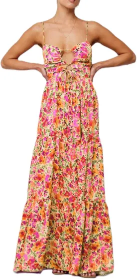 Women's Long Beach Dress Sleeveless Spaghetti Strap Cross Tie-up Front Floral Print Dress Midi Slip Dress