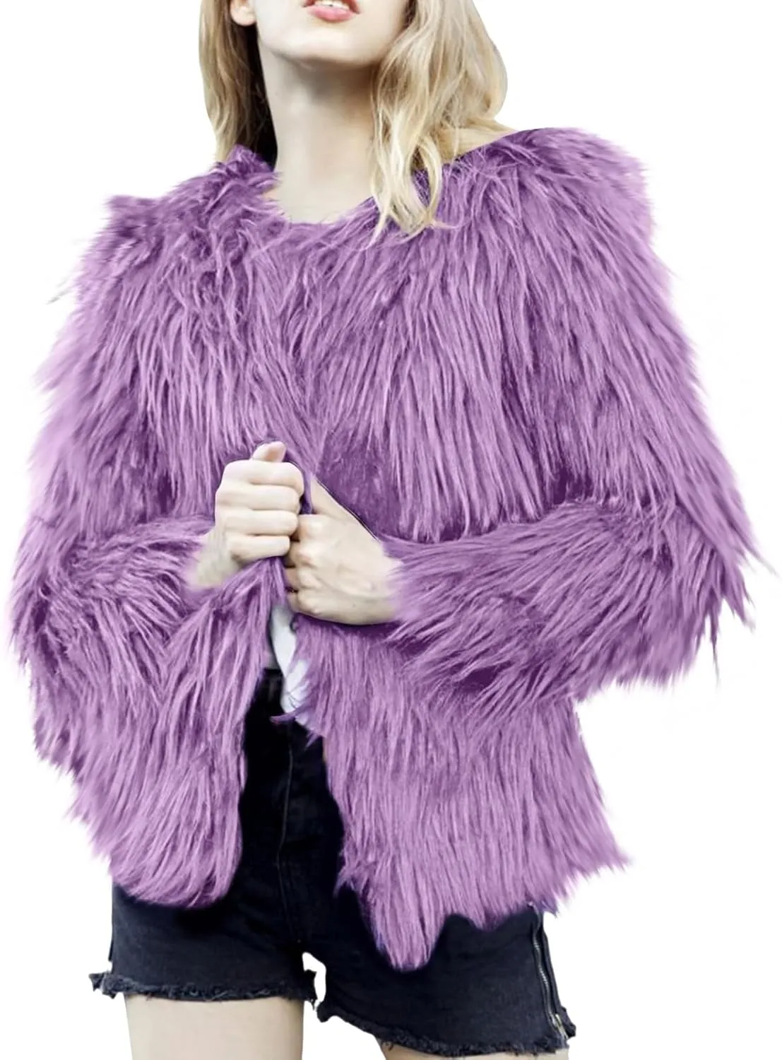Womens Open Front Faux Fur Cardigan Winter Fashion Oversize Thermal Jackets Casual Long Sleeve Chunky Fuzzy Outwears