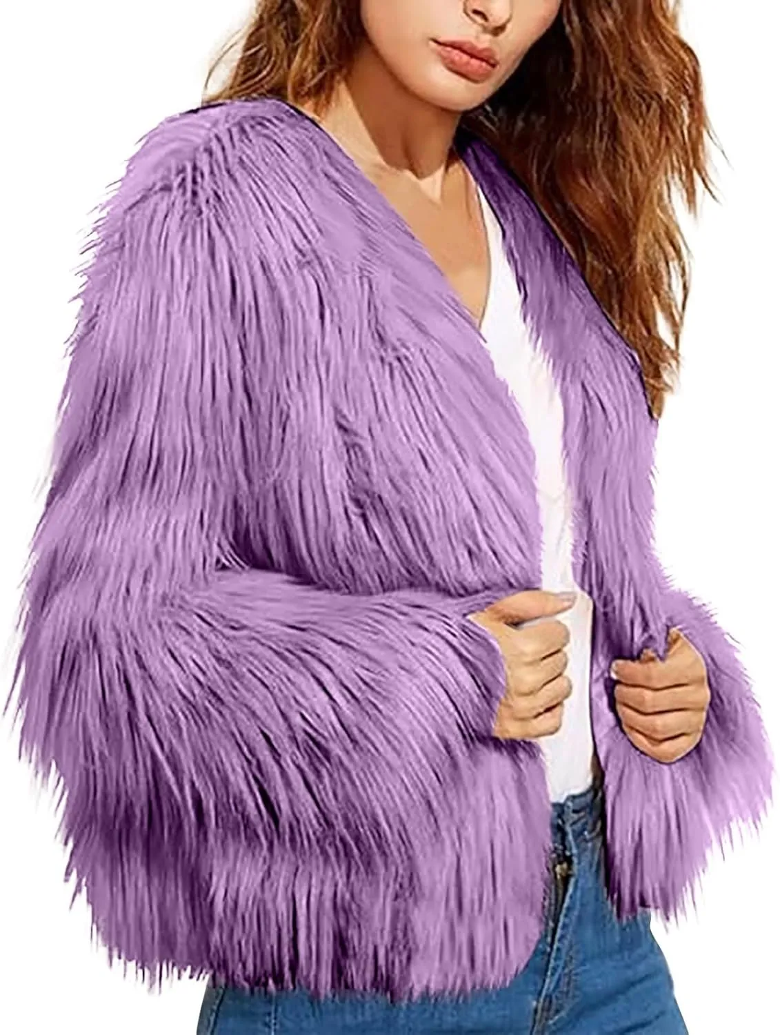 Womens Open Front Faux Fur Cardigan Winter Fashion Oversize Thermal Jackets Casual Long Sleeve Chunky Fuzzy Outwears