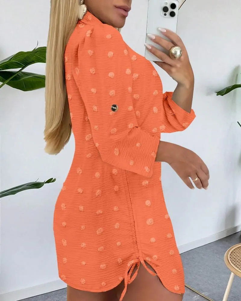 Womens Spring Casual Dress 2025 Swiss Dot Long Sleeve Shirt Dress Casual Button Down Dressy Dress