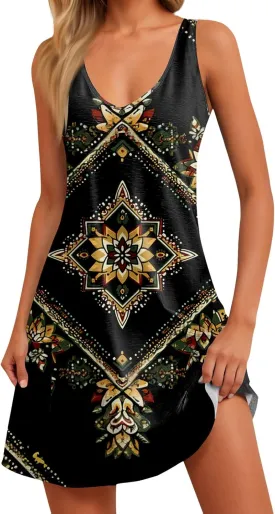 Women's Summer Dresses Sleeveless Vacation Dress with Pocket Casual 2025 Sundress Beach Printed Swimsuit Coverup