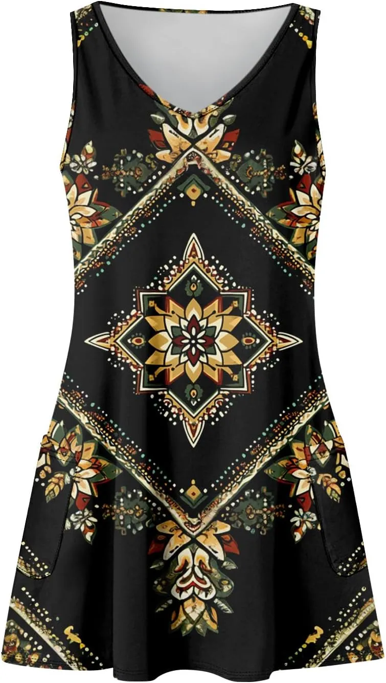 Women's Summer Dresses Sleeveless Vacation Dress with Pocket Casual 2025 Sundress Beach Printed Swimsuit Coverup
