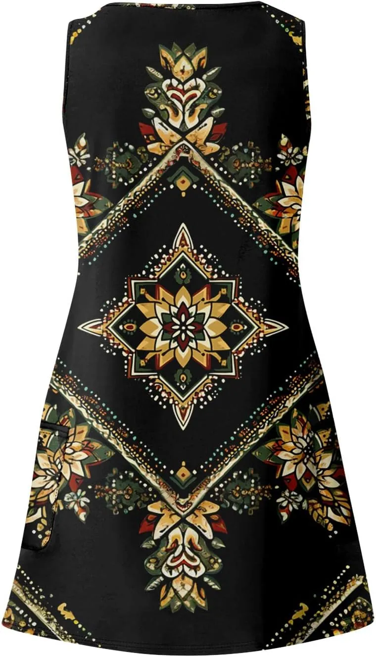 Women's Summer Dresses Sleeveless Vacation Dress with Pocket Casual 2025 Sundress Beach Printed Swimsuit Coverup