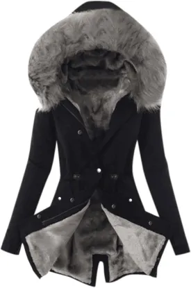 Women's Thick Fleece Lined Parka Faux Fur Collar Camouflage Solid Winter Coats Hooded Jackets Military Anorak Pockets