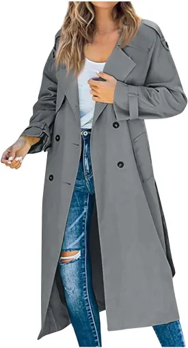 Women's Trench Coat Double Breasted Long Trench Coats 2025 Fall Fashion Windproof Classic Lapel Overcoat with Belt