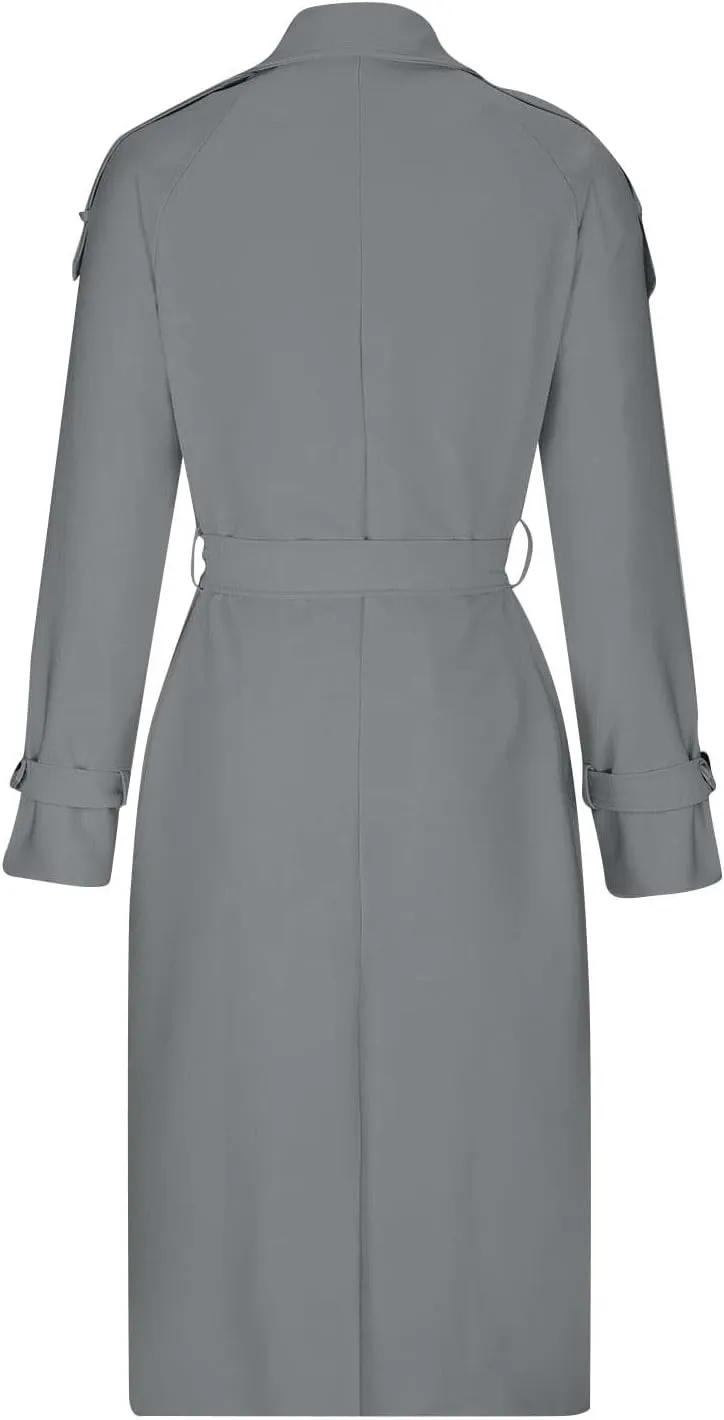 Women's Trench Coat Double Breasted Long Trench Coats 2025 Fall Fashion Windproof Classic Lapel Overcoat with Belt