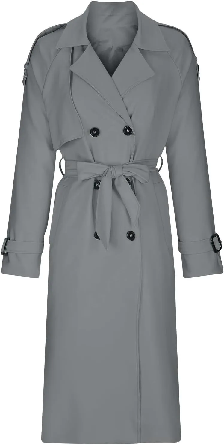 Women's Trench Coat Double Breasted Long Trench Coats 2025 Fall Fashion Windproof Classic Lapel Overcoat with Belt