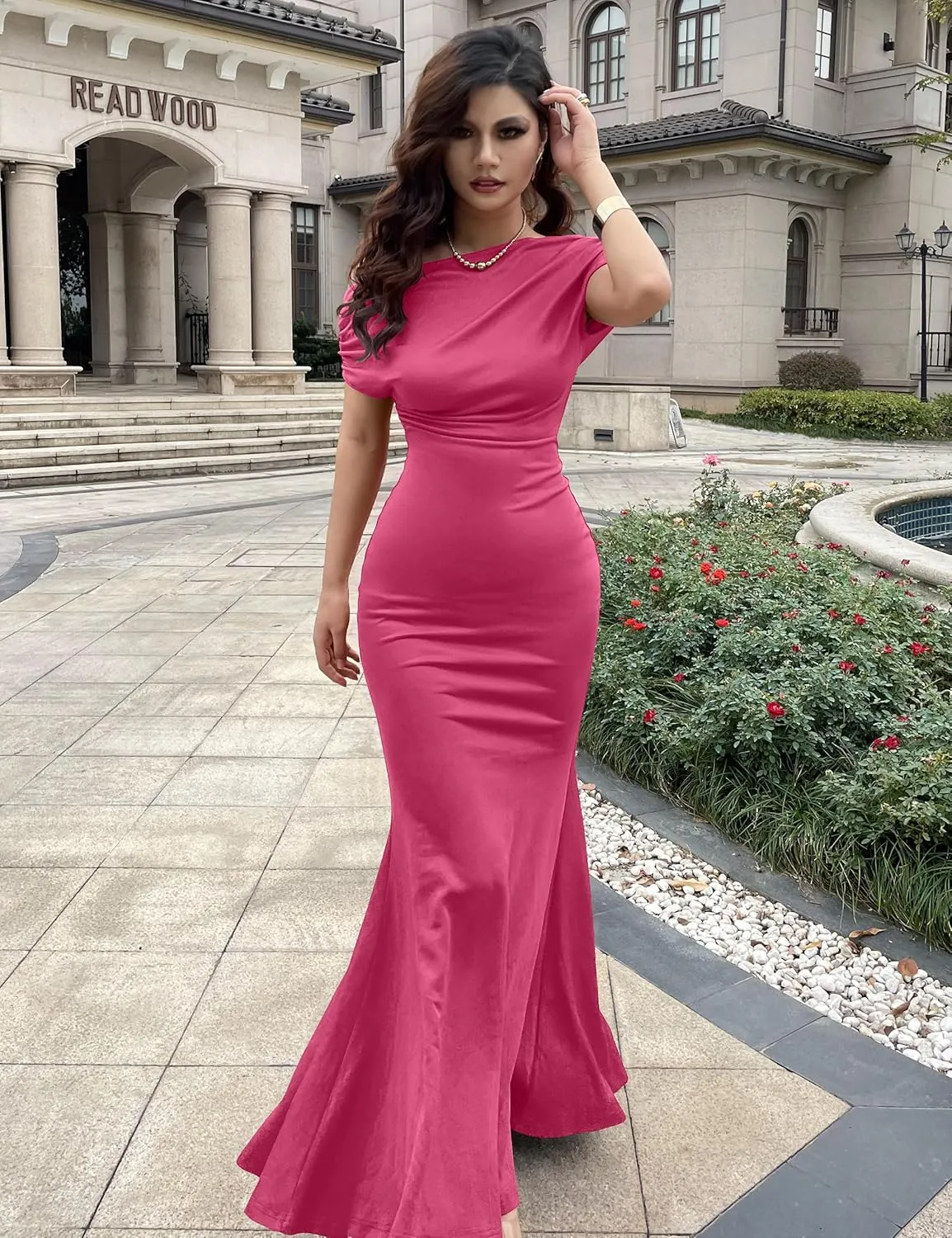YMDUCH Women's Elegant Sleeveless Off Shoulder Bodycon Long Formal Party Evening Dress
