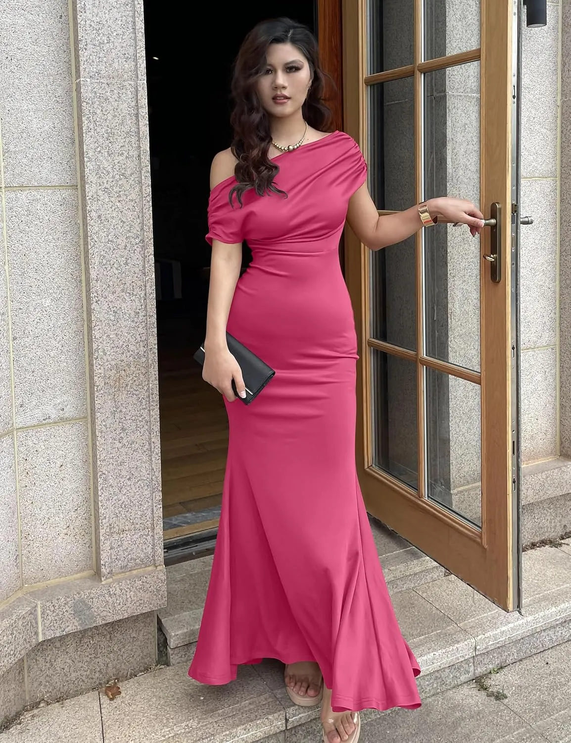 YMDUCH Women's Elegant Sleeveless Off Shoulder Bodycon Long Formal Party Evening Dress